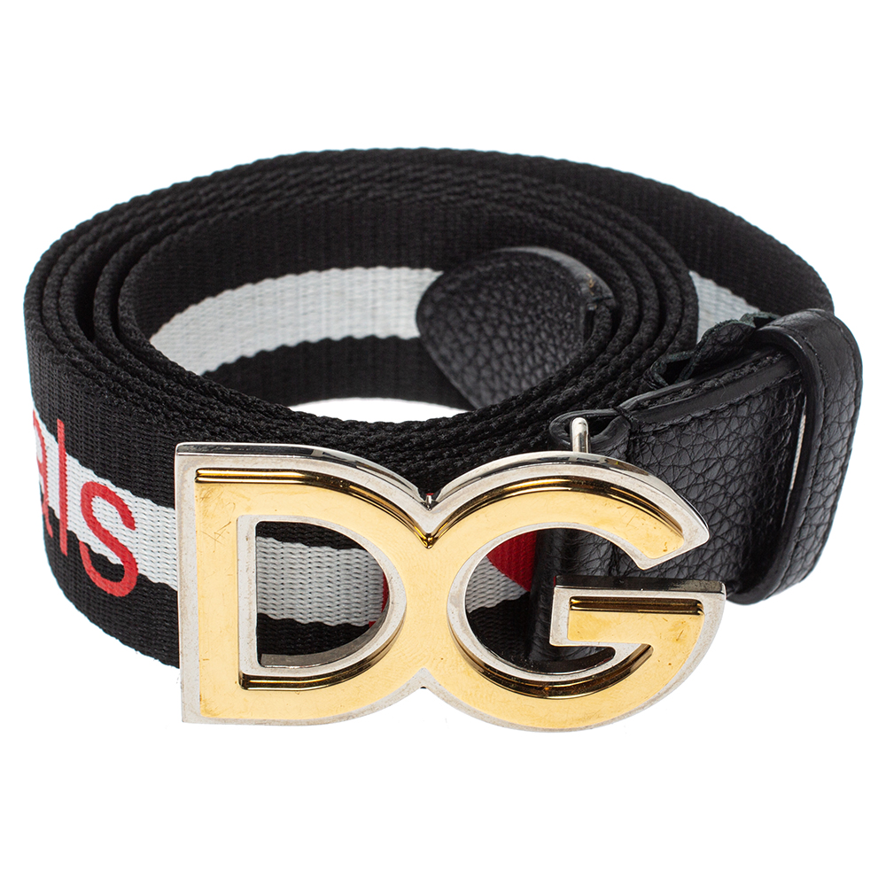 

Dolce & Gabbana Black/White Nylon DG Millennials Belt Size