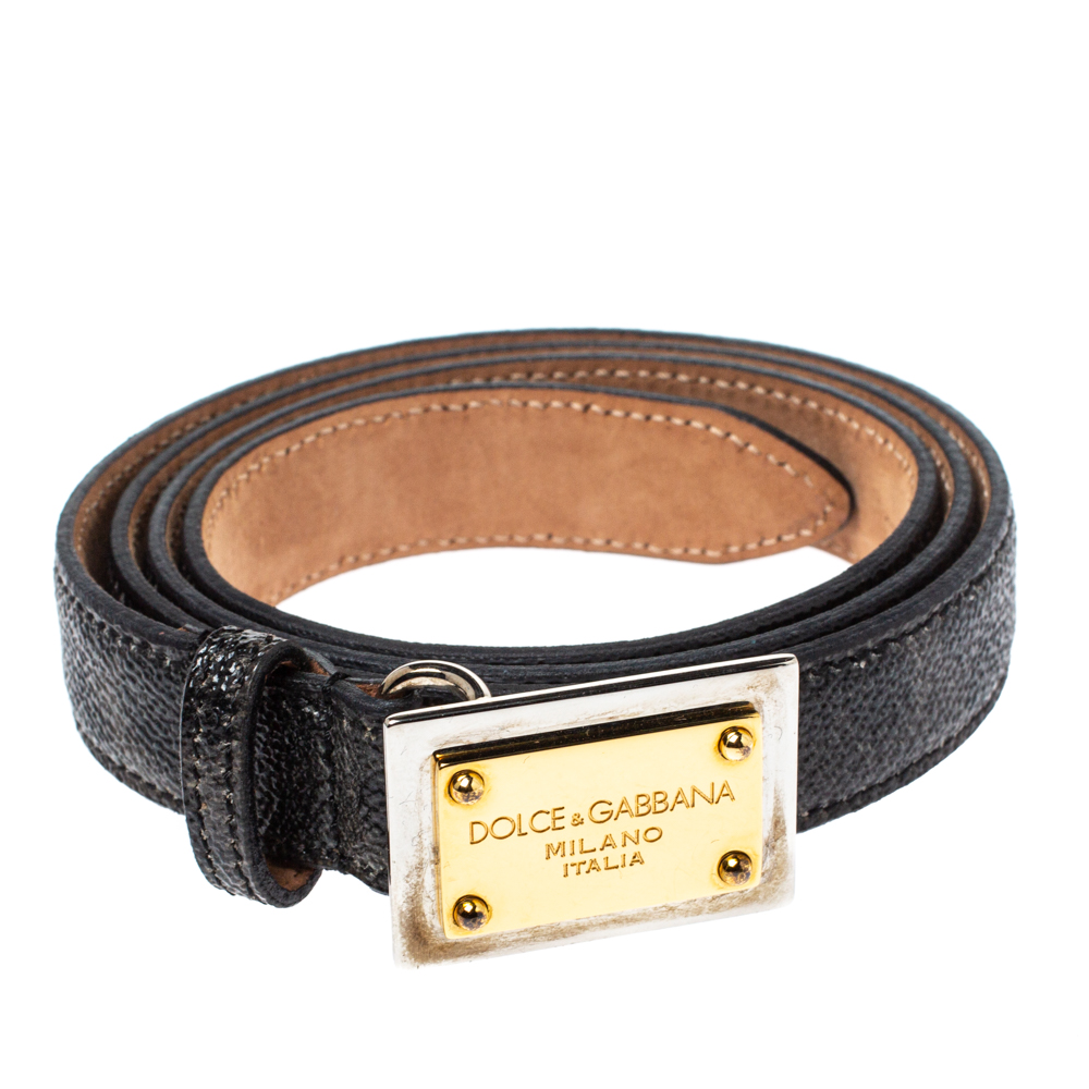 

Dolce & Gabbana Grey Leopard Print Leather Logo Plaque Belt