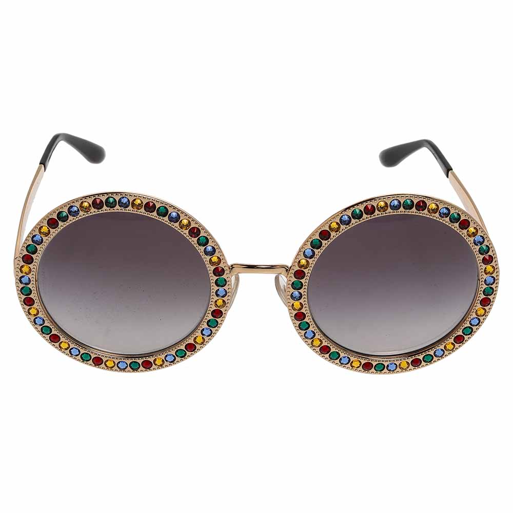 

Dolce & Gabbana Gold Gradient Mambo Capri DG2170 Jewel Embellished Round Sunglasses