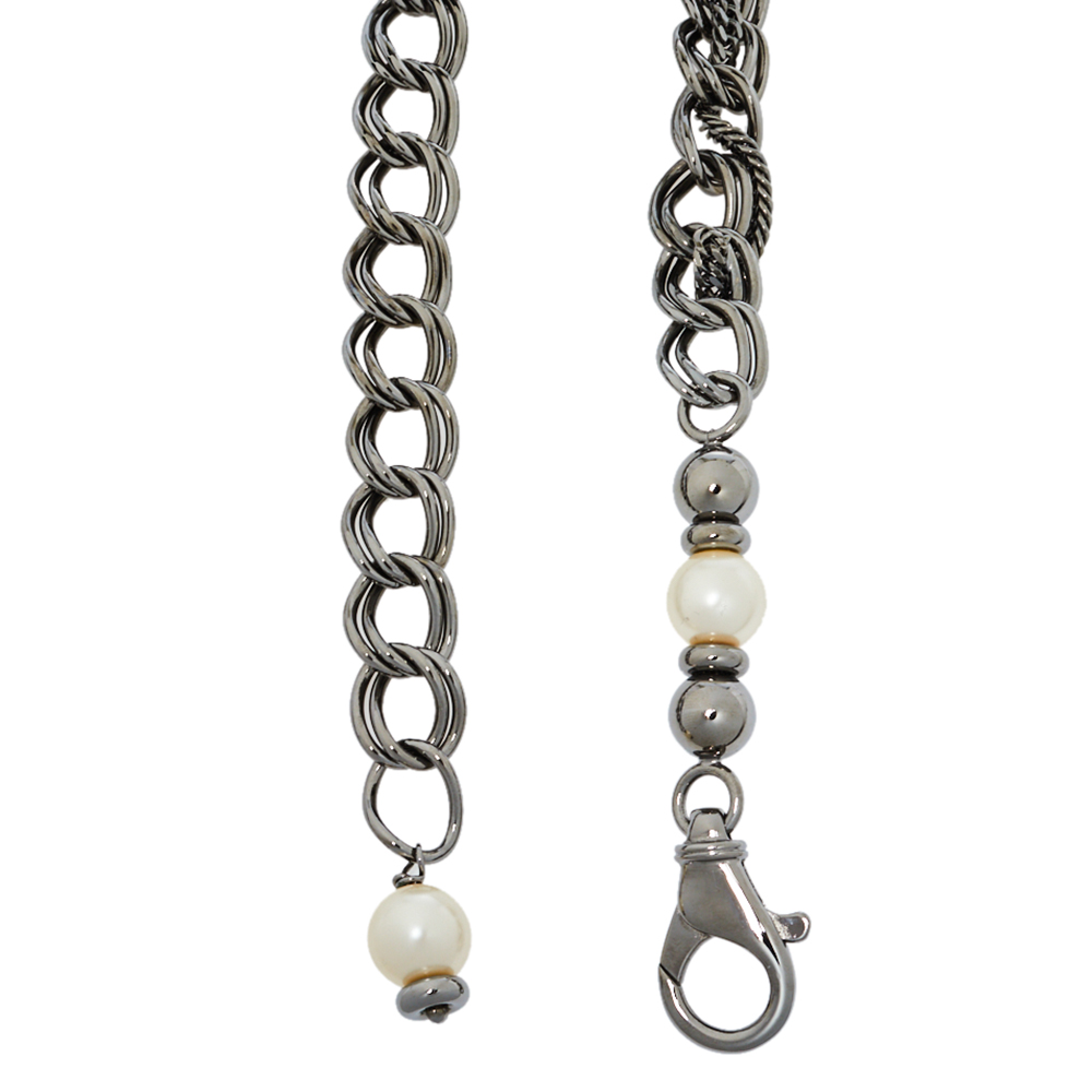 

Dolce & Gabbana Gunmetal Tone Faux Pearls Chain Belt, Grey