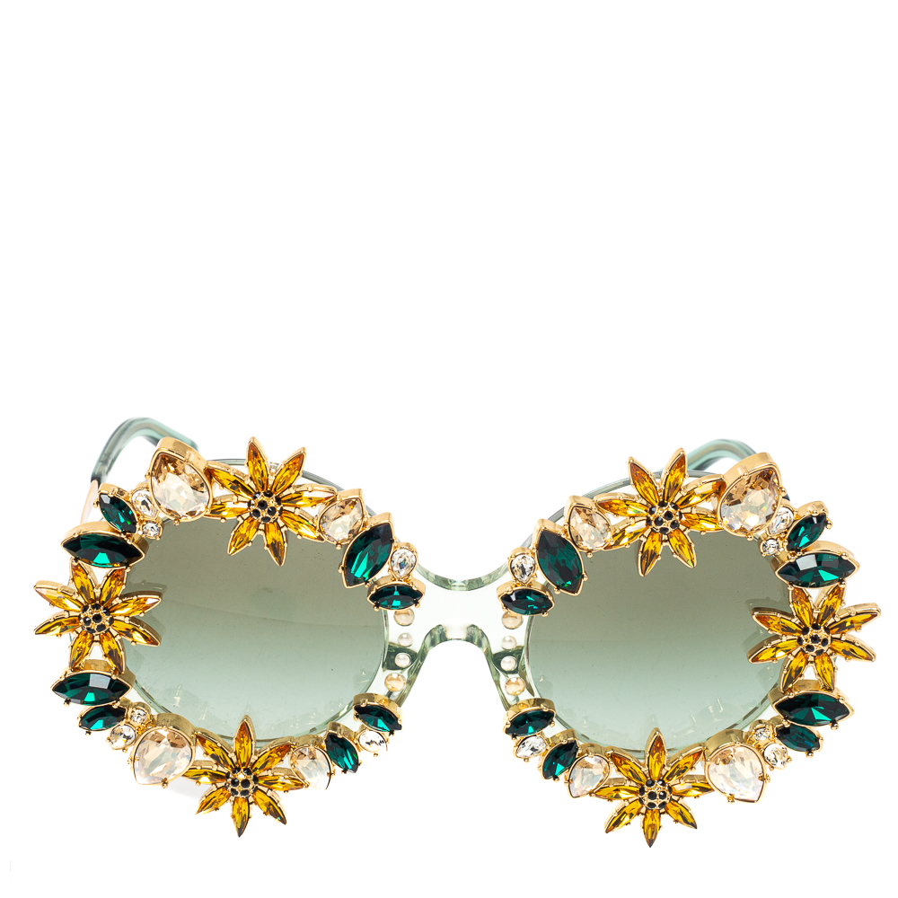 

Dolce & Gabbana Crystal Embellished Sunflower/ Green Gradient DG 4369 B-H Round Sunglasses