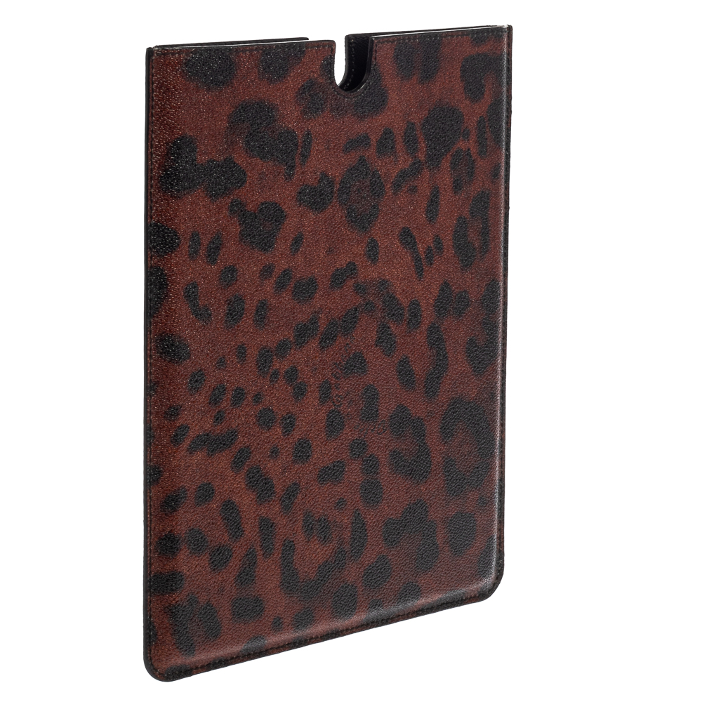 

Dolce & Gabbana Copper/Black Leopard Print Coated Canvas P2 Tablet Case, Brown