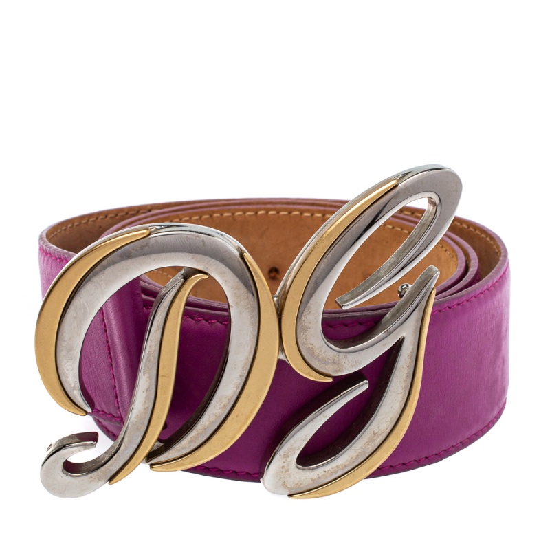 

Dolce & Gabbana Fuchsia Leather Logo Buckle Belt, Pink