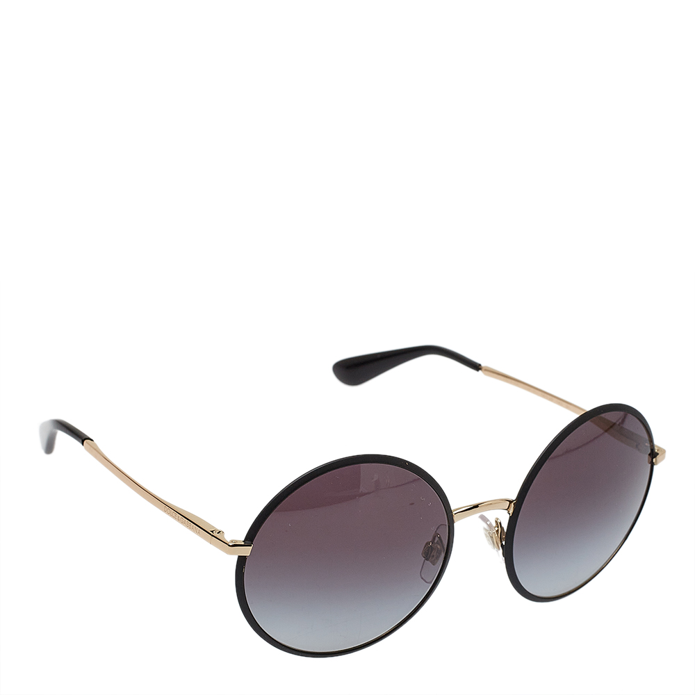 Pre-owned Dolce & Gabbana Black/ Grey Gradient Dg2155 Round Sunglasses