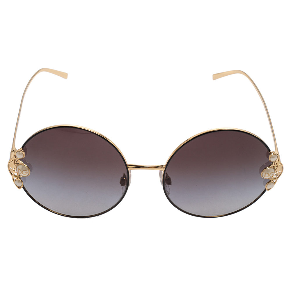 

Dolce and Gabbana Gold/Grey DG2252-H Pearl Embellished Round Sunglasses