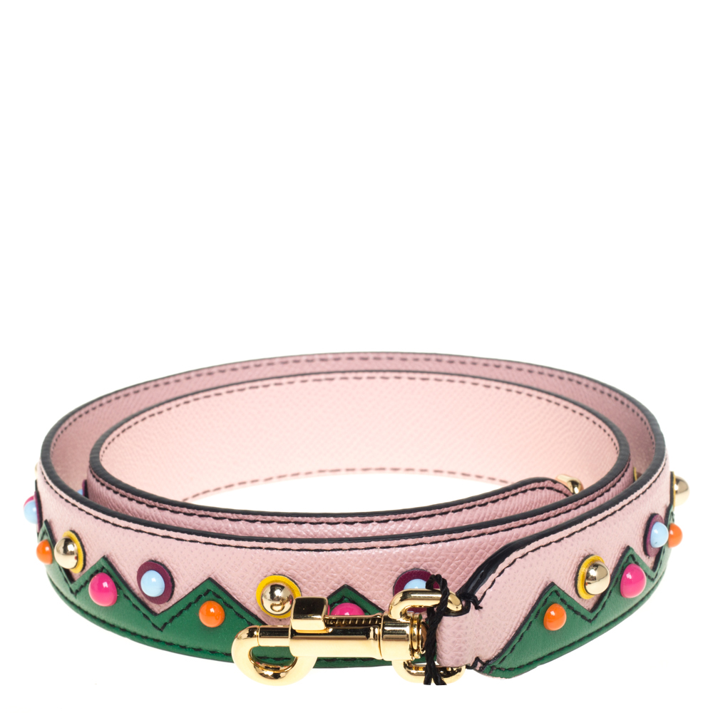 

Dolce & Gabbana Pink/Green Leather Studded Shoulder Bag Strap