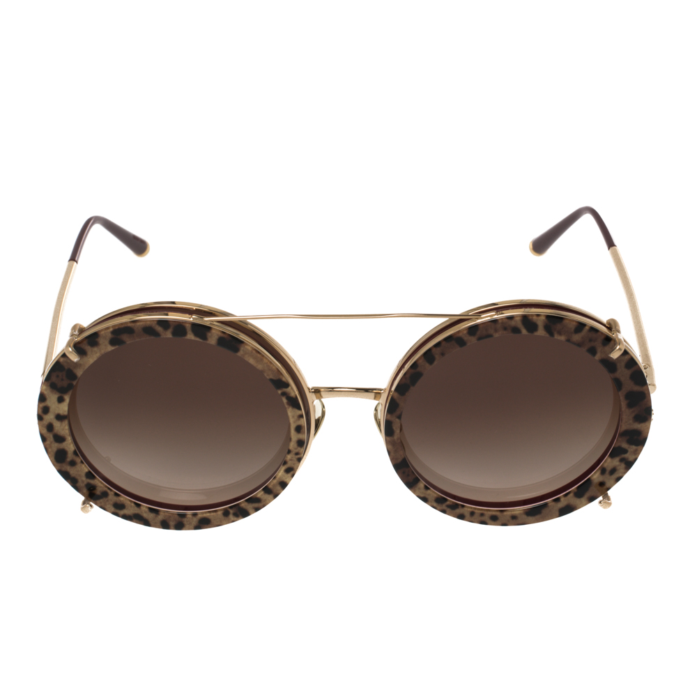 

Dolce & Gabbana Brown Leopard Print DG2198 Gradient Round Sunglasses