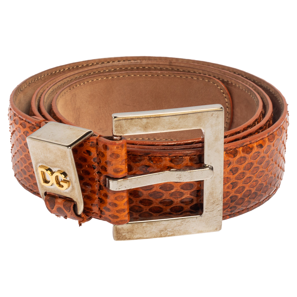 

Dolce & Gabbana Orange Snakeskin Buckle Belt