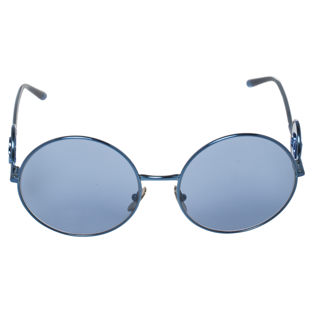 

Dolce & Gabbana Blue Metal DG Logo Detail Round Sunglasses