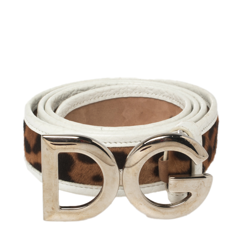 

Dolce & Gabbana Brown/White Leopard Print Calf Hair And Leather Buckle Belt