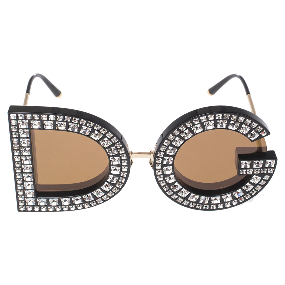 

Dolce & Gabbana Gold/Brown DG6121B Mirrored Round Sunglasses