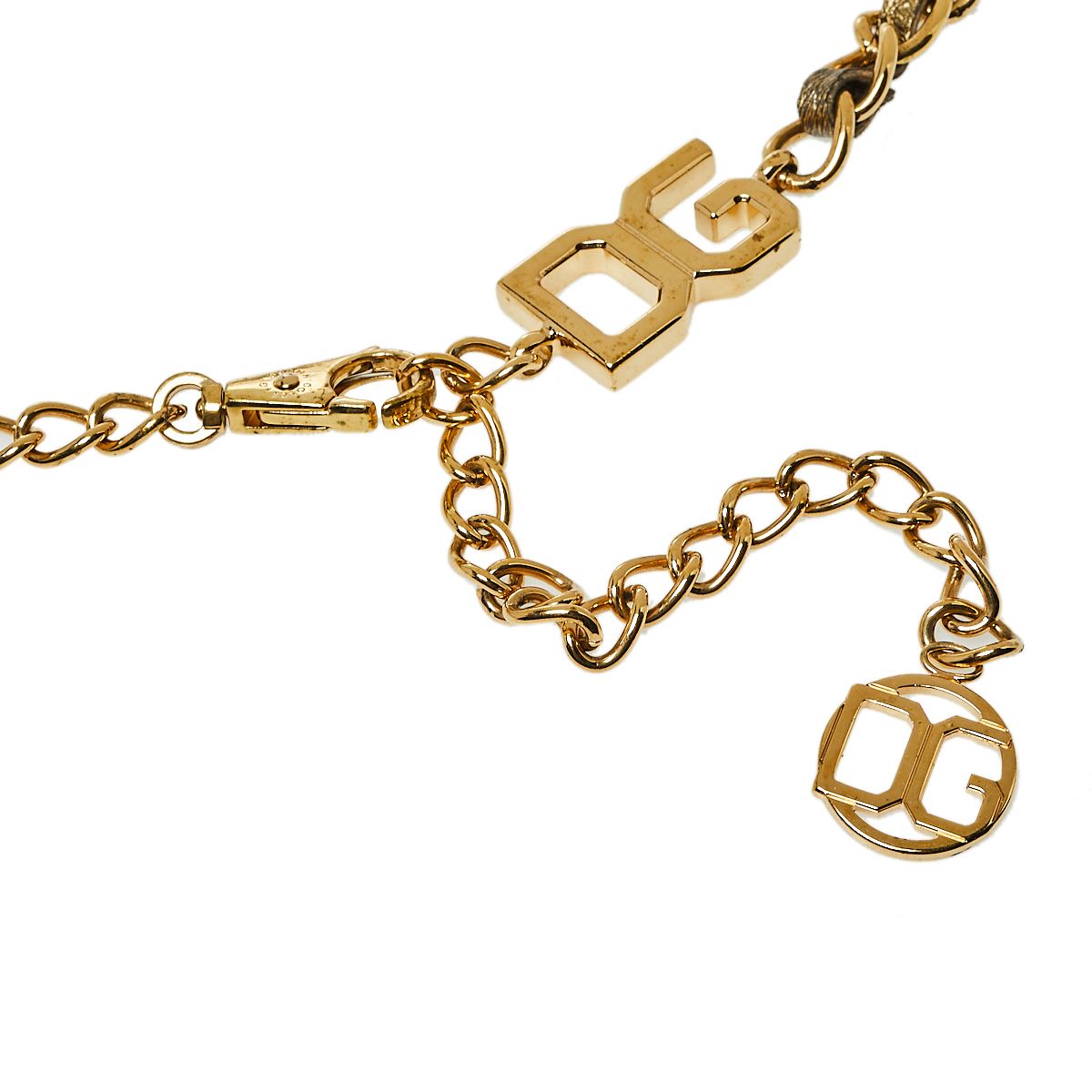 

Dolce & Gabbana Metallic Gold Interlaced Leather Gold Tone Chain Belt