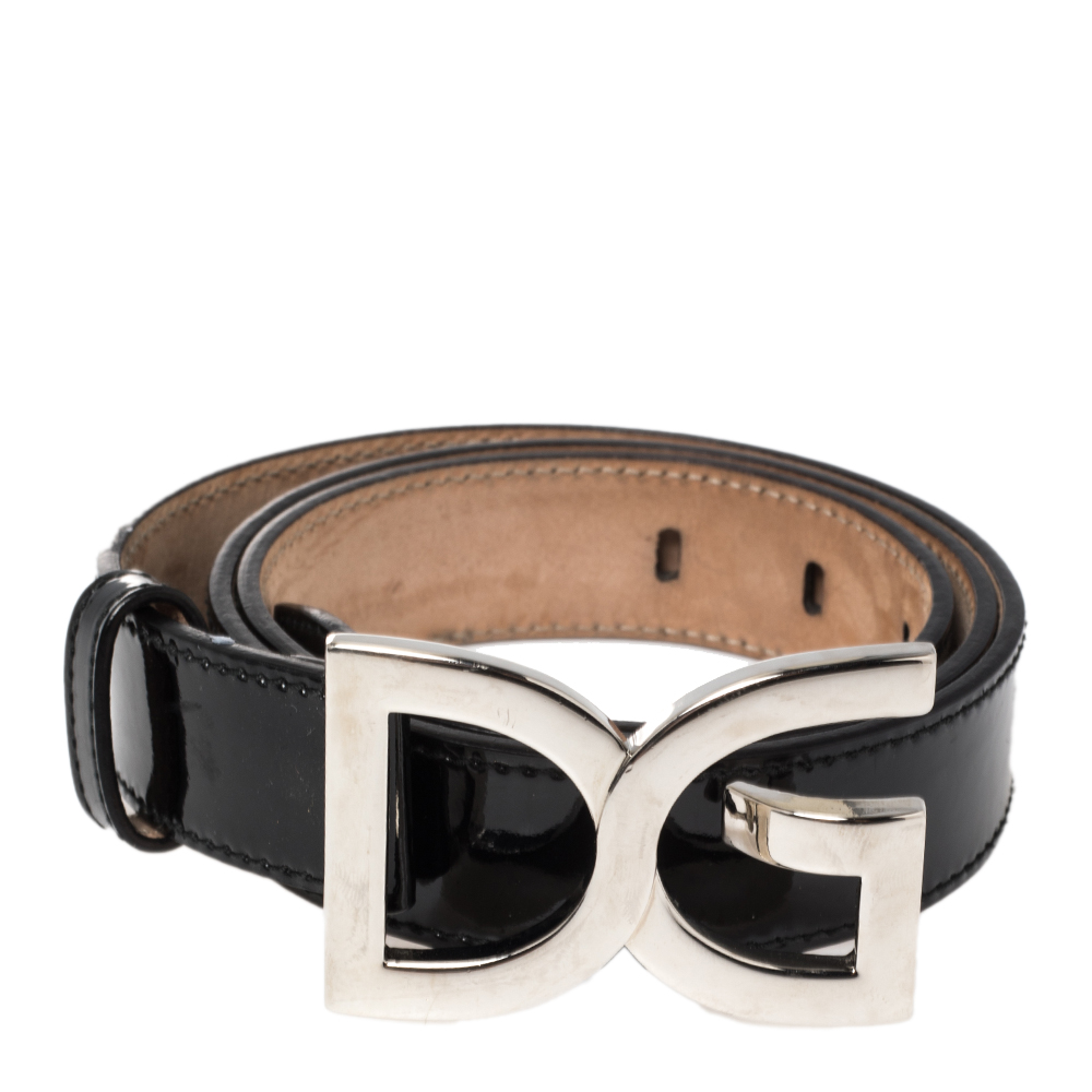 

Dolce & Gabbana Black Patent Leather Logo Buckle Belt