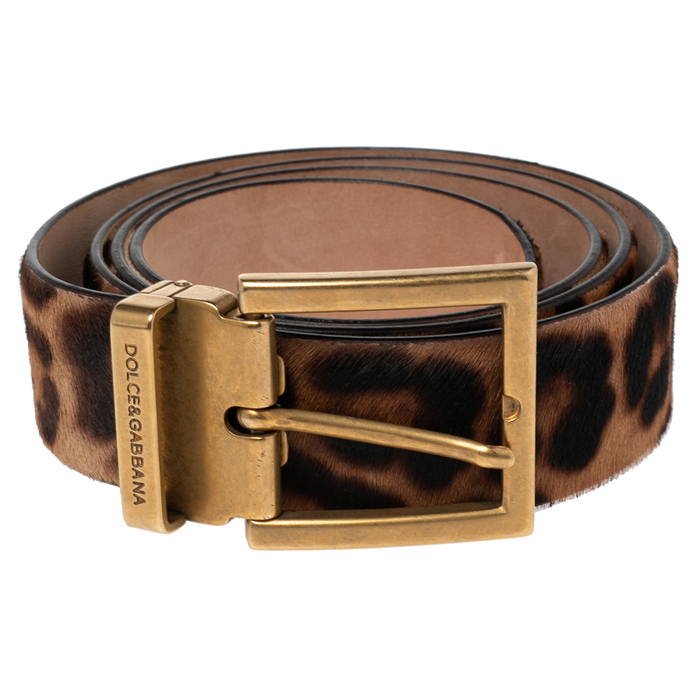 

Dolce & Gabbana Brown Leopard Print Calfhair Buckle Belt