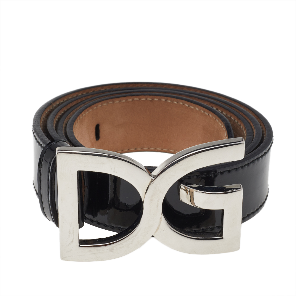 

Dolce & Gabbana Black Patent Leather Logo Buckle Belt