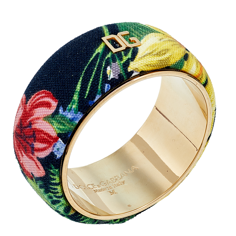 

Dolce & Gabbana Multicolor Floral Print Canvas Wide Bangle