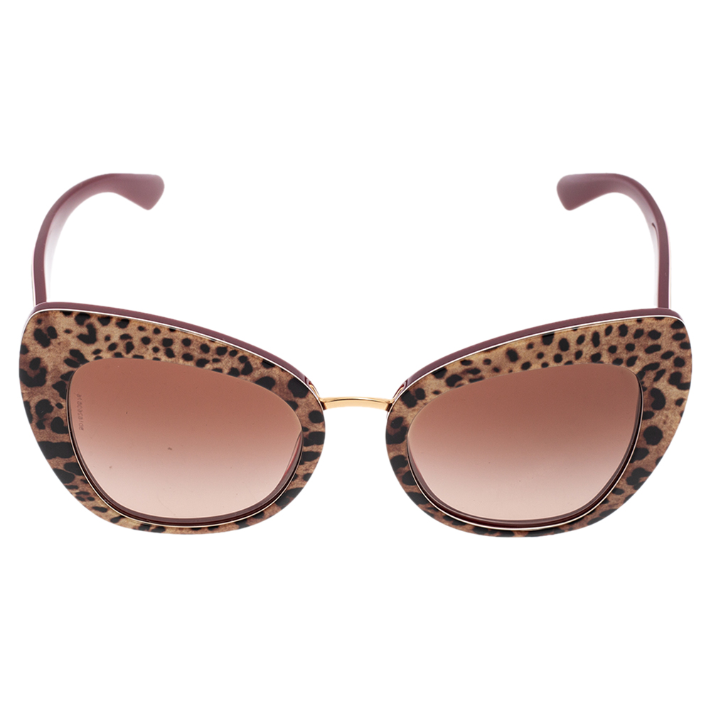 

Dolce & Gabbana Burgundy/Brown Animal Print Acetate DG 4319 Gradient Cat Eye Sunglasses