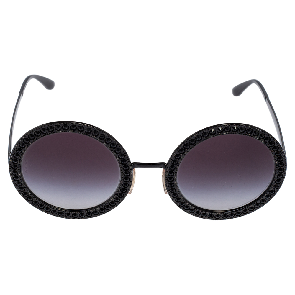 

Dolce & Gabbana Black Acetate DG 2170-B Crystal Embellished Gradient Round Sunglasses