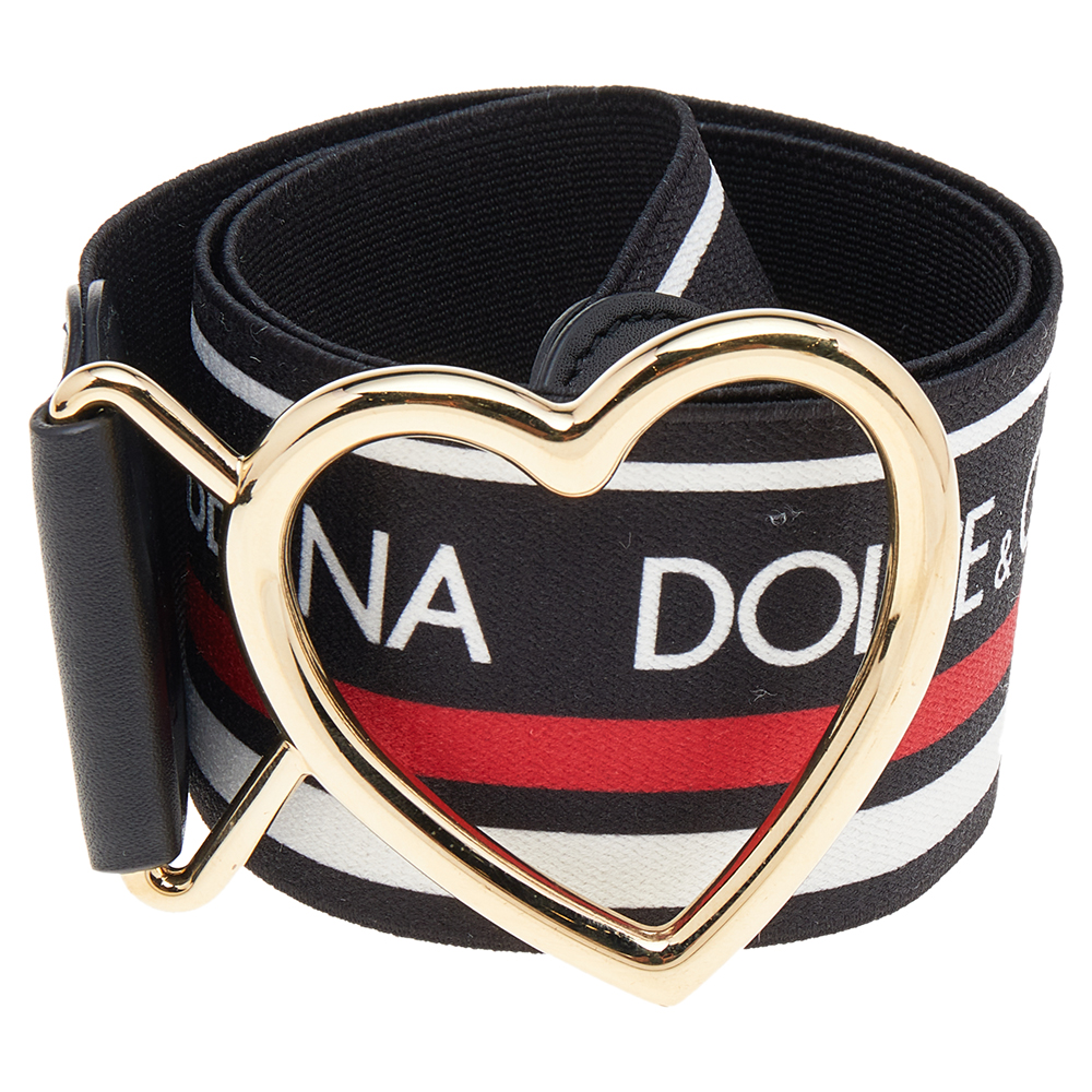 

Dolce & Gabbana Black Elastic Heart Buckle Stretch Belt