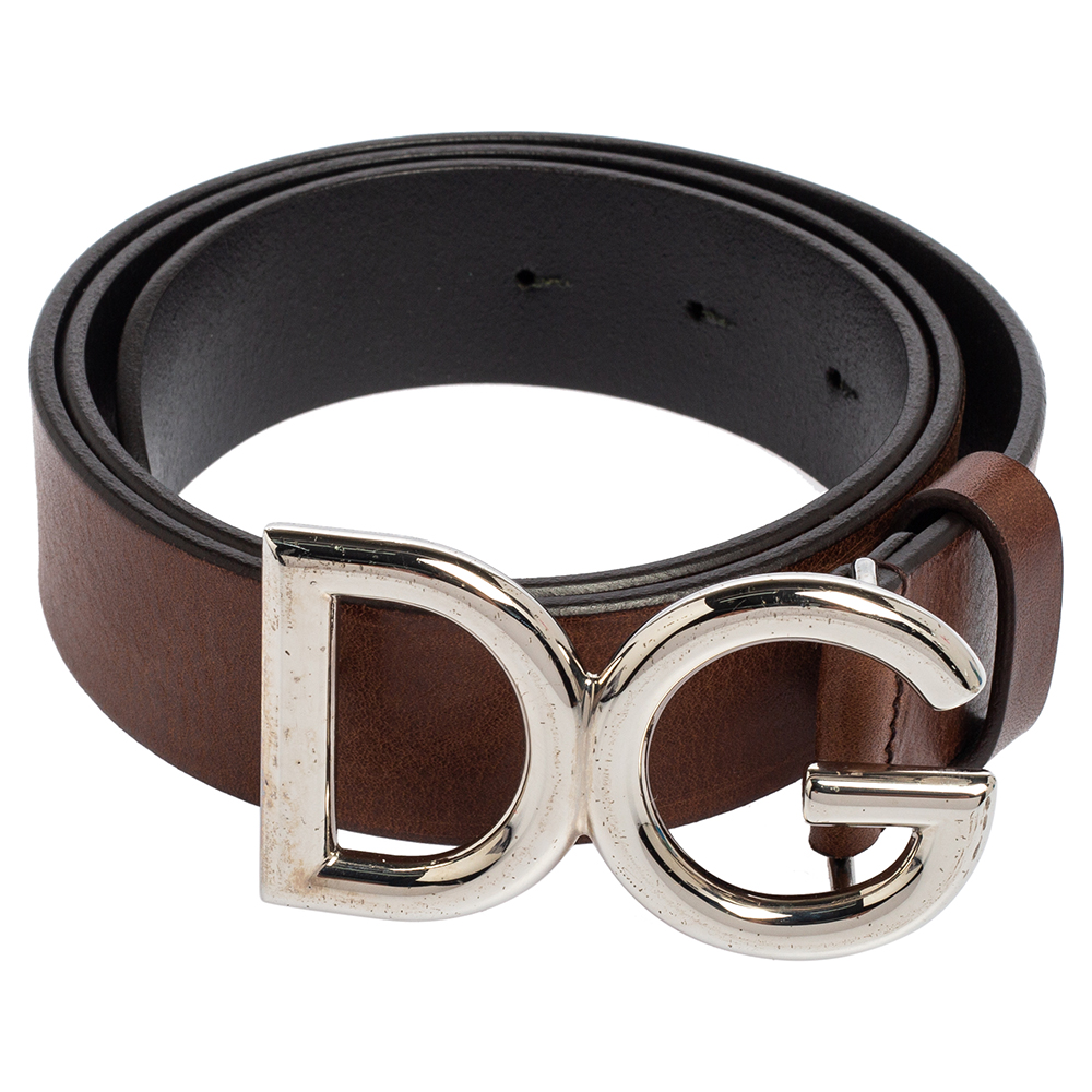 

Dolce & Gabbana Brown/Black Leather DG Logo Buckle Belt