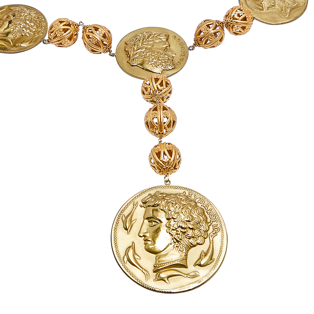 

Dolce & Gabbana Gold Tone Coin Medallion Ribbon Necklace