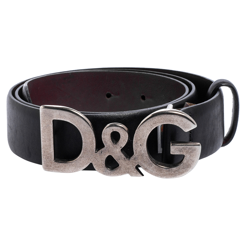 

Dolce & Gabbana Black Leather D&G Logo Buckle Belt