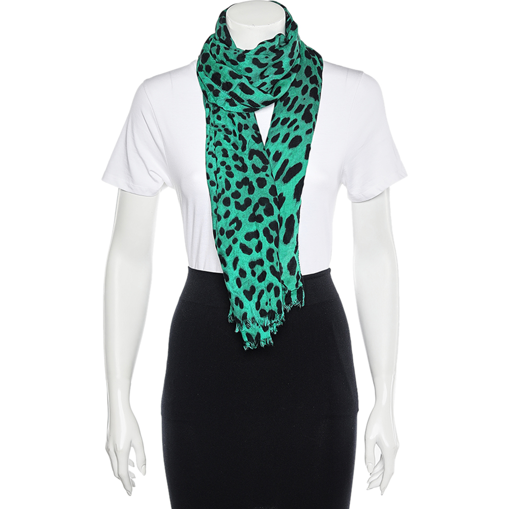 

Dolce & Gabbana Green Leopard Print Modal Blend Scarf