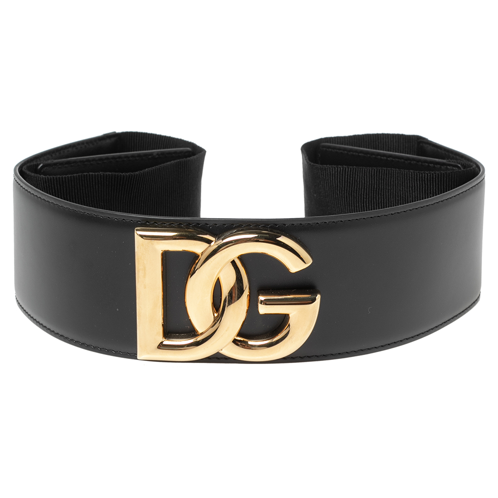 

Dolce & Gabbana Black Leather and Elastic DG Logo Belt