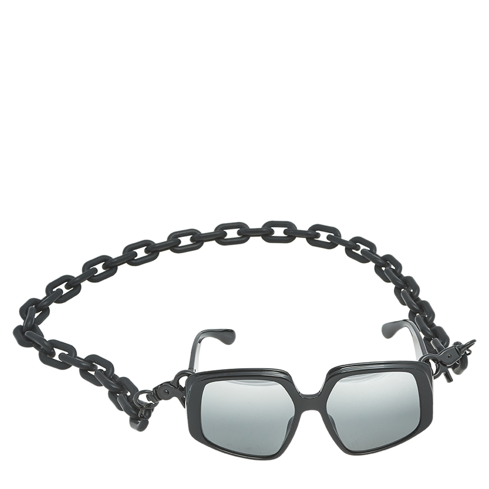 

Dolce and Gabbana DG4386-F Chain Embellished Oversized Geometric Mirrored Sunglasses, Black