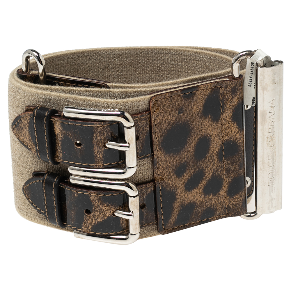 

Dolce & Gabbana Beige Leopard Print Patent Leather and Elastic Canvas Waist Belt