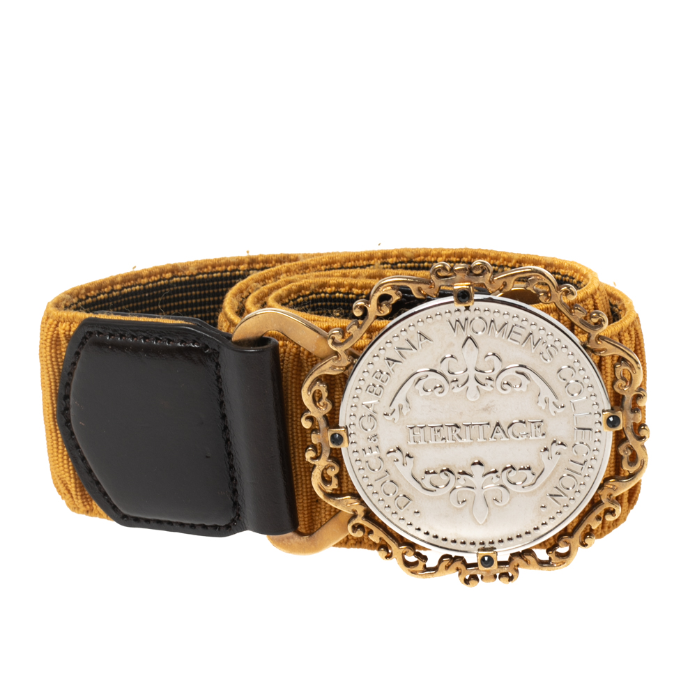 

Dolce & Gabbana Mustard Elastic Gaufre Heritage Buckle Belt, Yellow