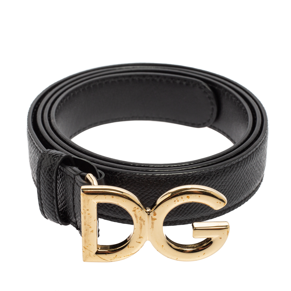 

Dolce & Gabbana Black Leather DG Logo Buckle Belt