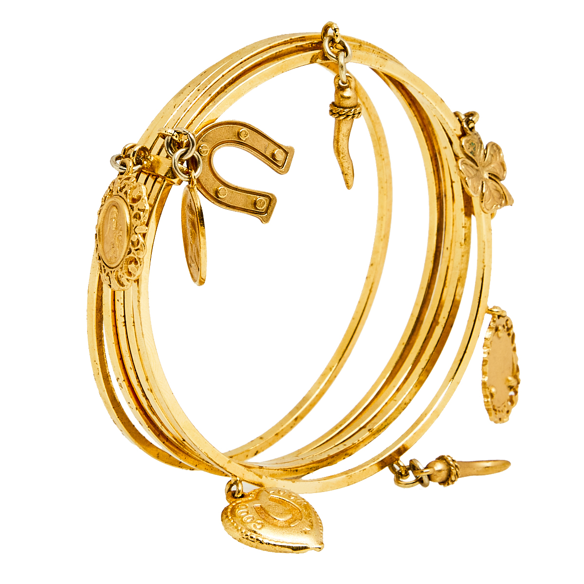 

Dolce & Gabbana Gold Tone Charm Detail Multi Bangle Bracelet