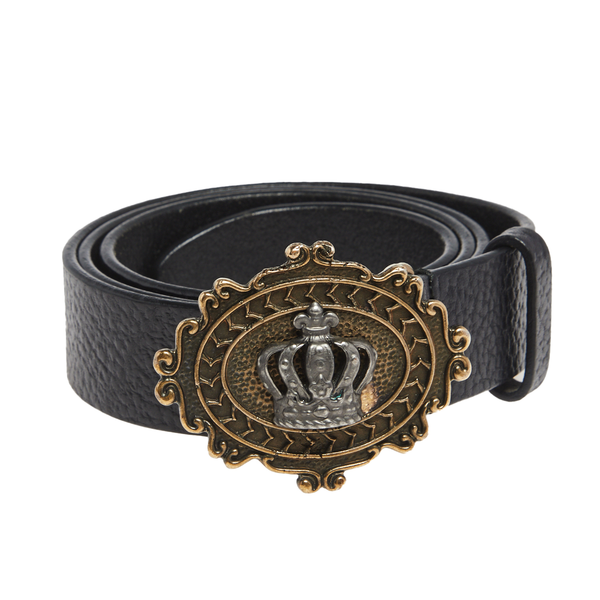

Dolce&Gabbana Black Leather Crown Buckle Belt