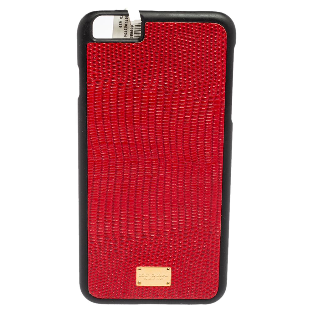 Pre-owned Dolce & Gabbana Red/black Lizard Embossed Leather Iphone 6plus Cover