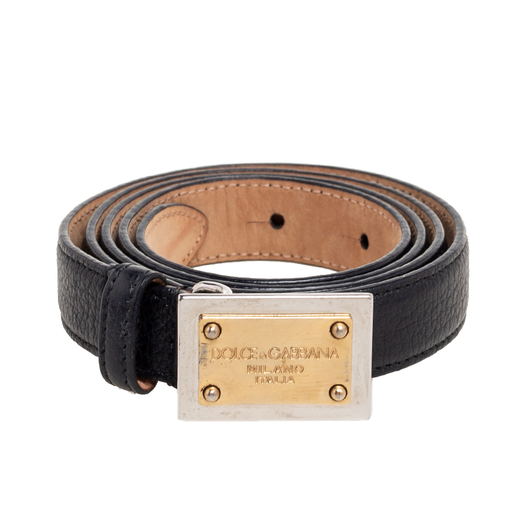 

Dolce & Gabbana Black Leather Logo Plaque Belt