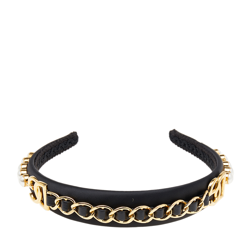 

Dolce & Gabbana Black Logo Chain & Faux Pearl Headband