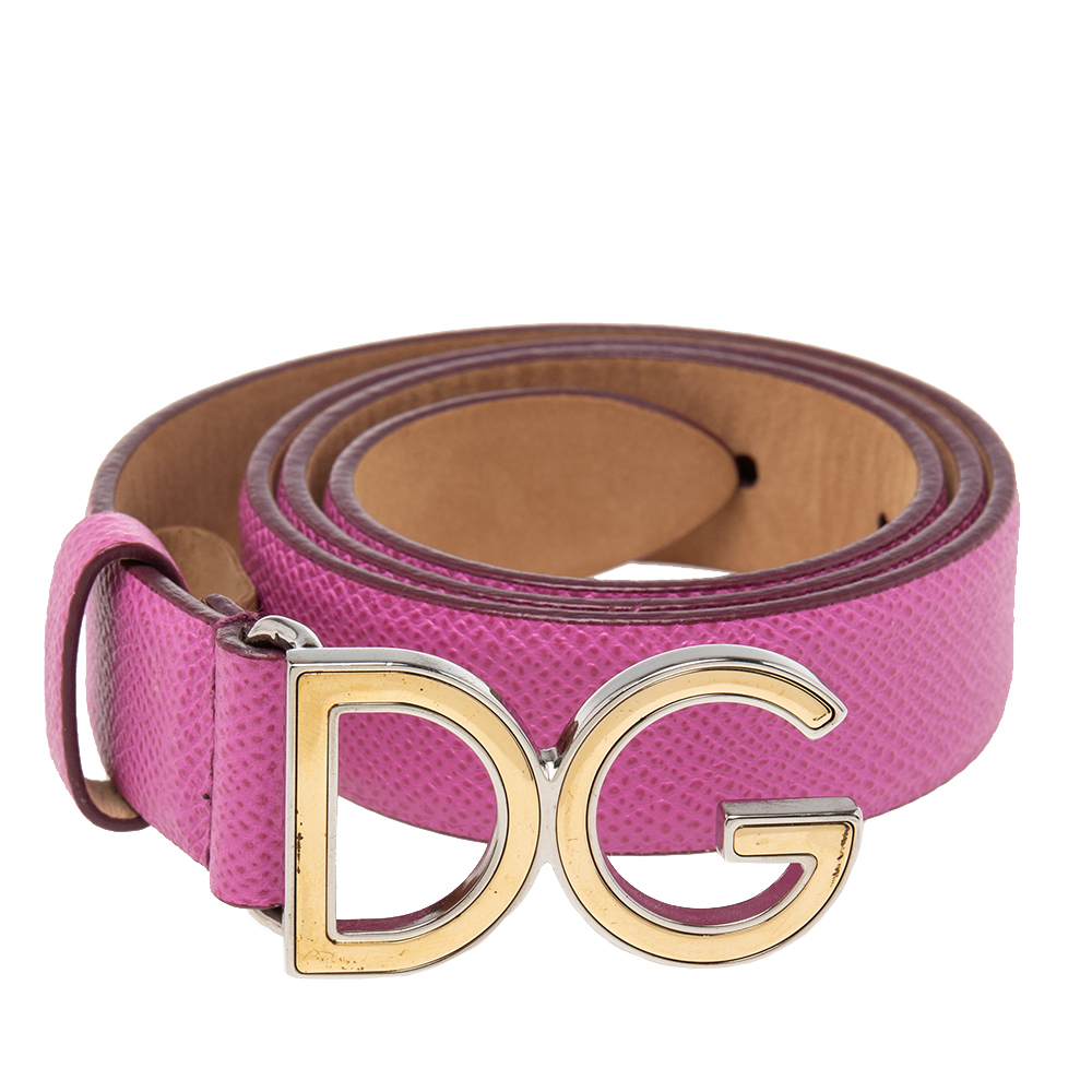 

Dolce & Gabbana Pink Leather Slim DG Logo Belt