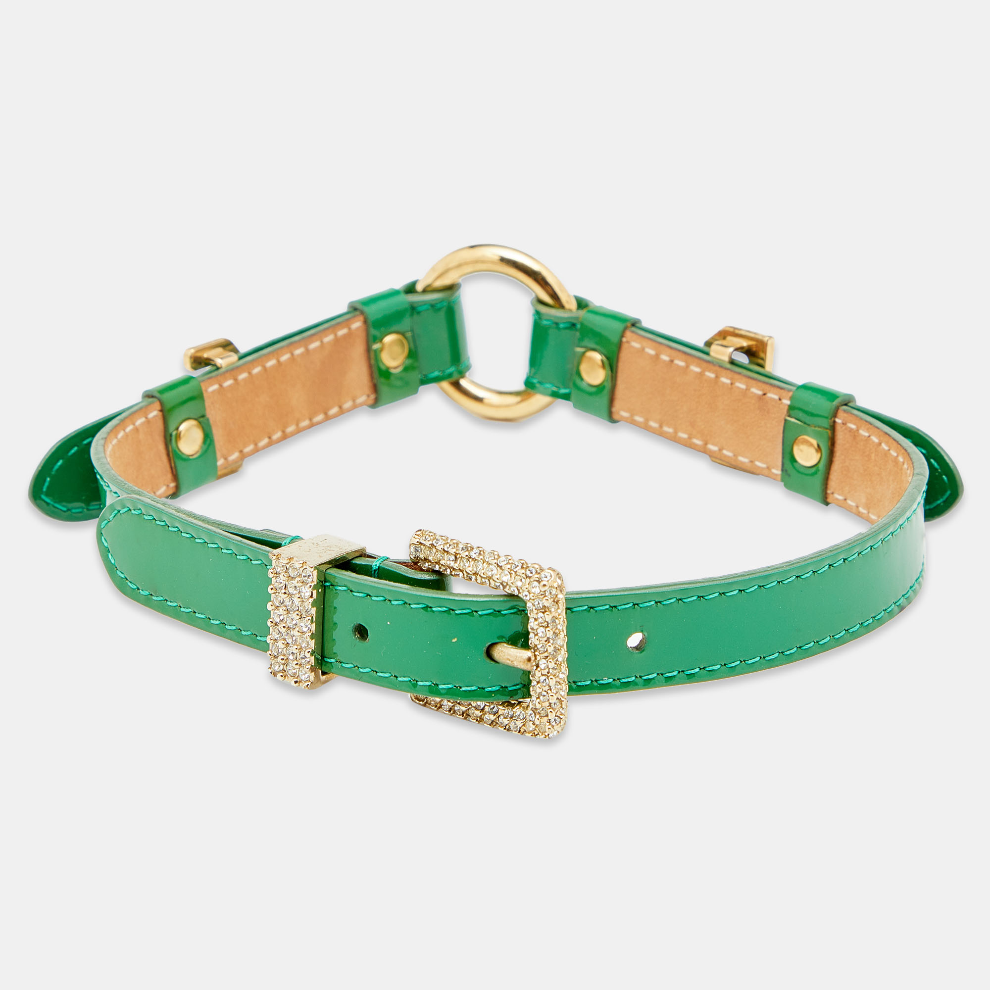 

Dolce & Gabbana Leather Crystals Gold Tone Metal Collar Necklace, Green