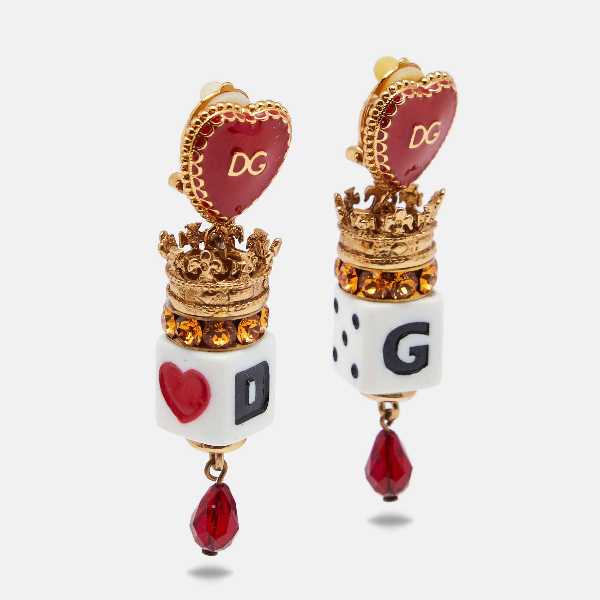

Dolce & Gabbana Red Logo Heart Dice Drop Earrings