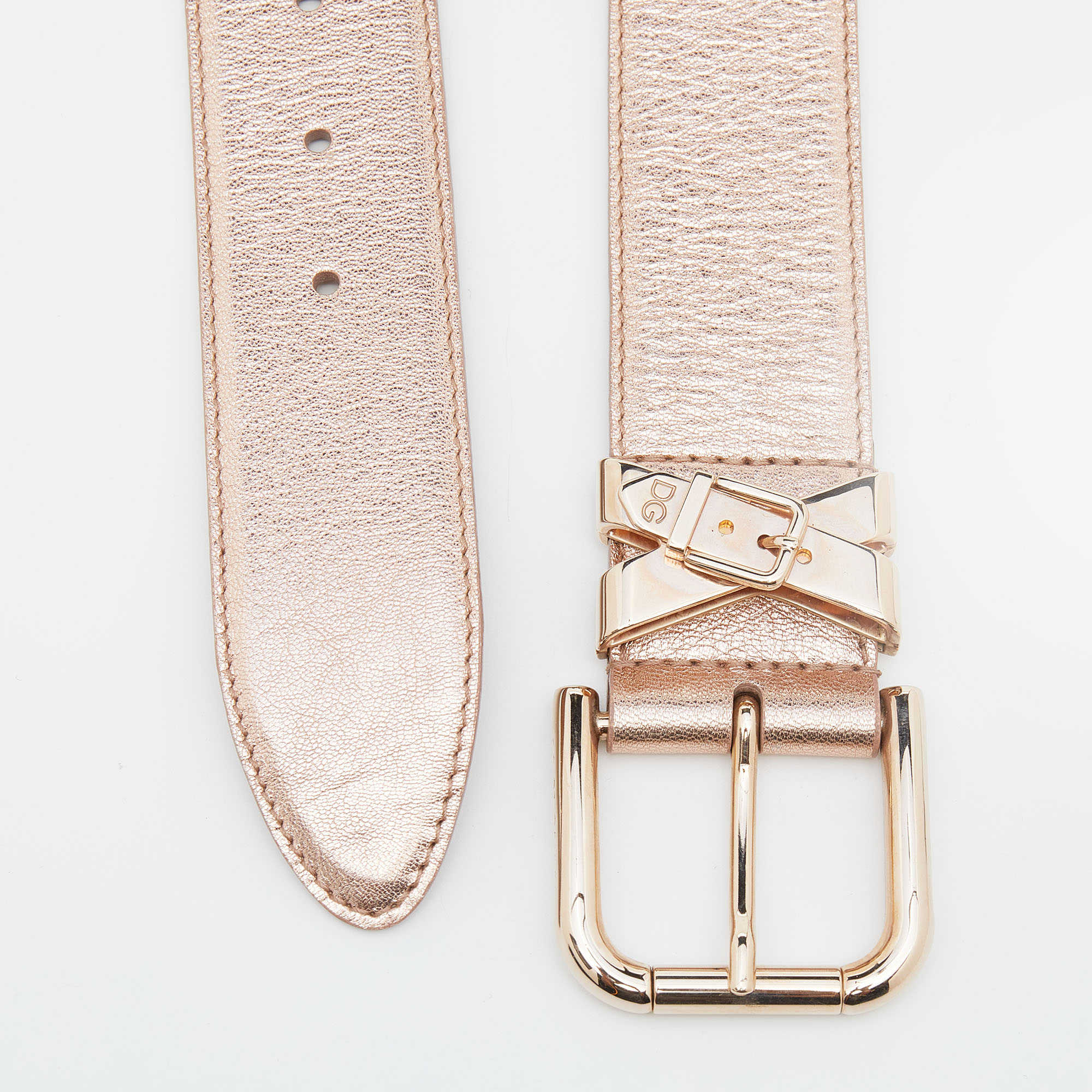 

Dolce & Gabbana Metallic Rose Gold Leather Buckle Belt, Pink