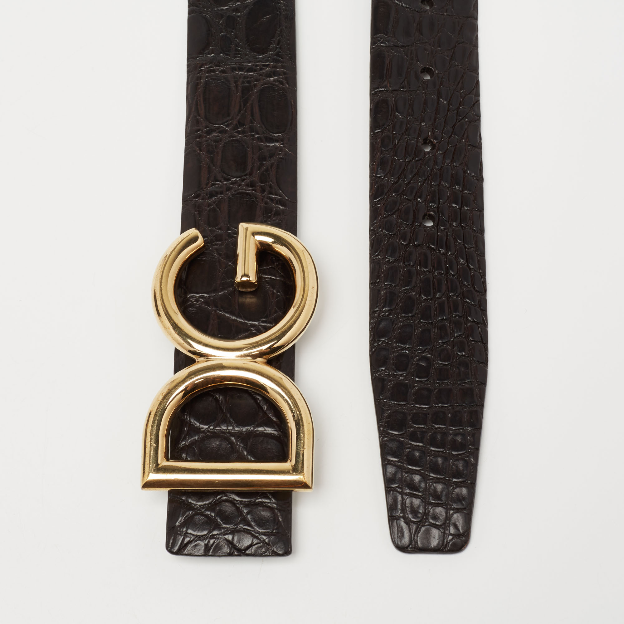 

Dolce & Gabbana Black Crocodile DG Logo Buckle Belt