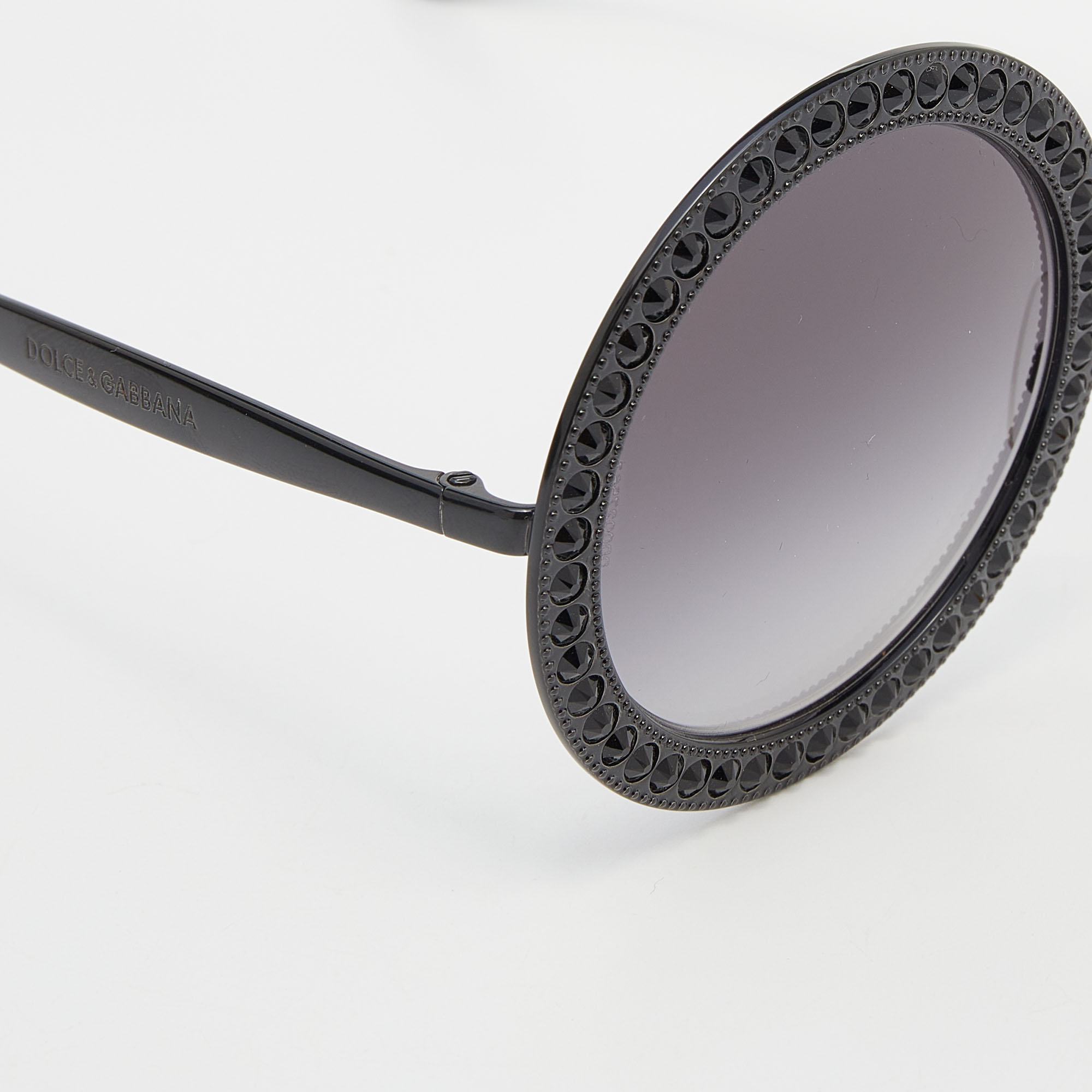 

Dolce & Gabbana Black / Grey Gradient DG 2170-B Crystal Embellished Round Sunglasses