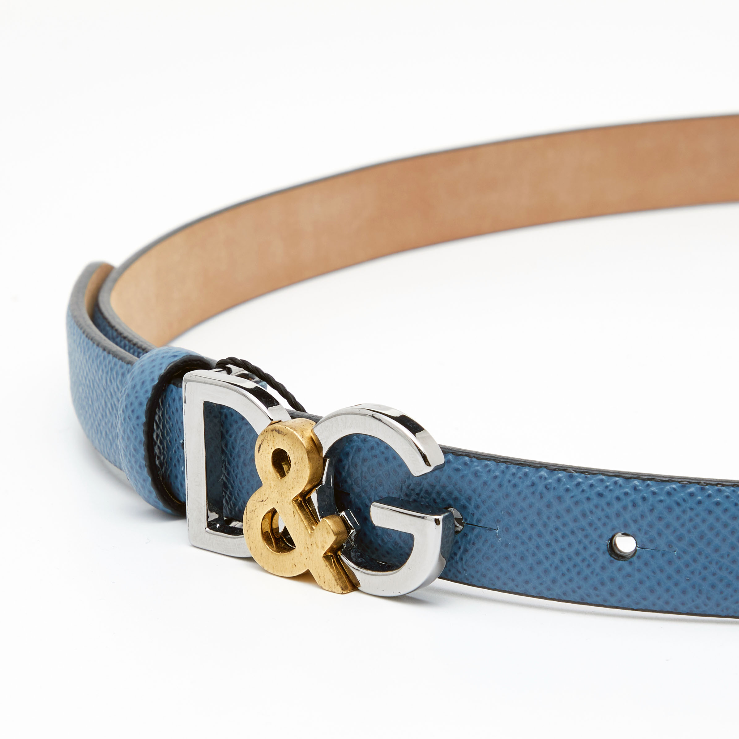 

Dolce & Gabbana Blue Leather D&G Logo Buckle Belt