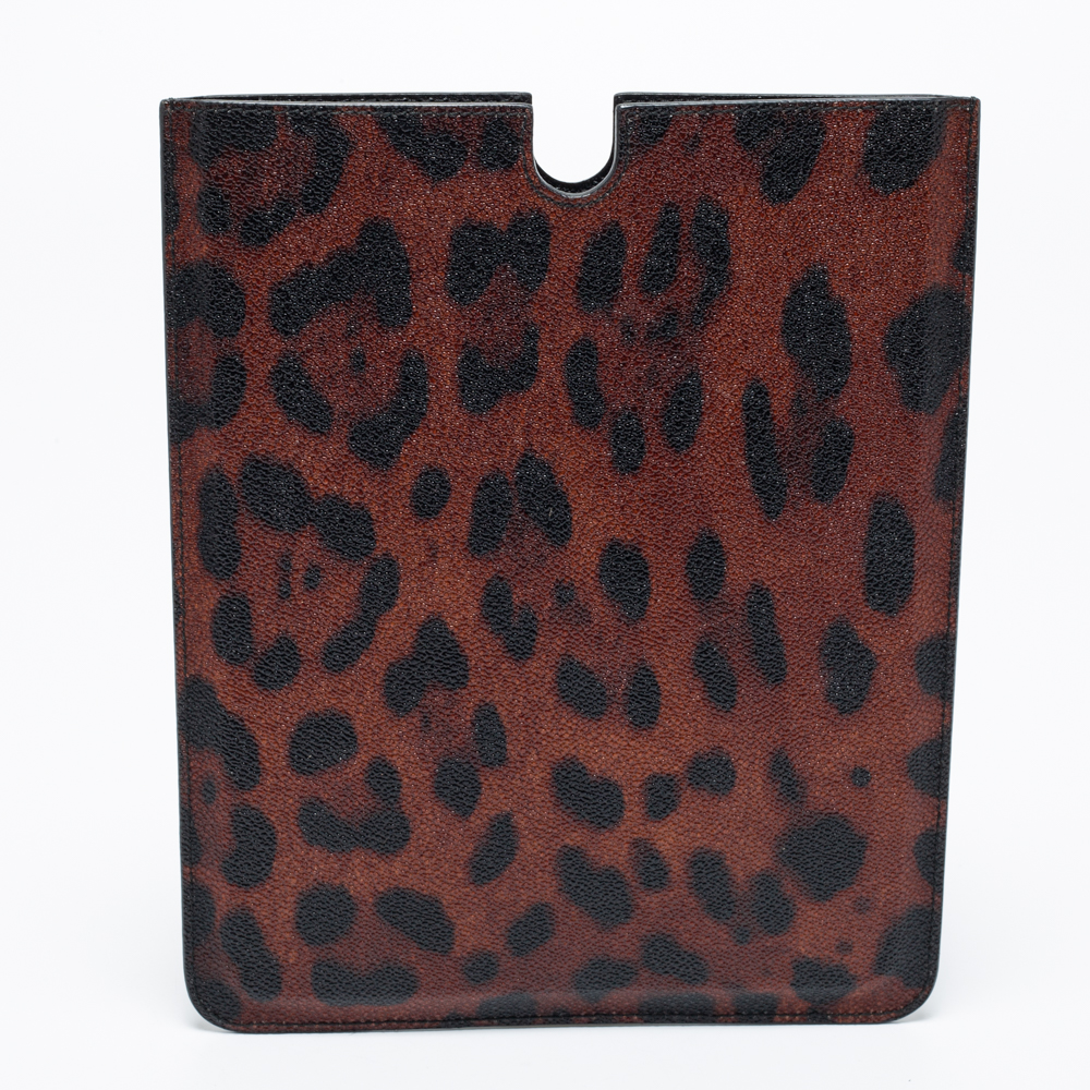 

Dolce & Gabbana Copper/Black Leopard Print Coated Canvas Tablet Case, Brown