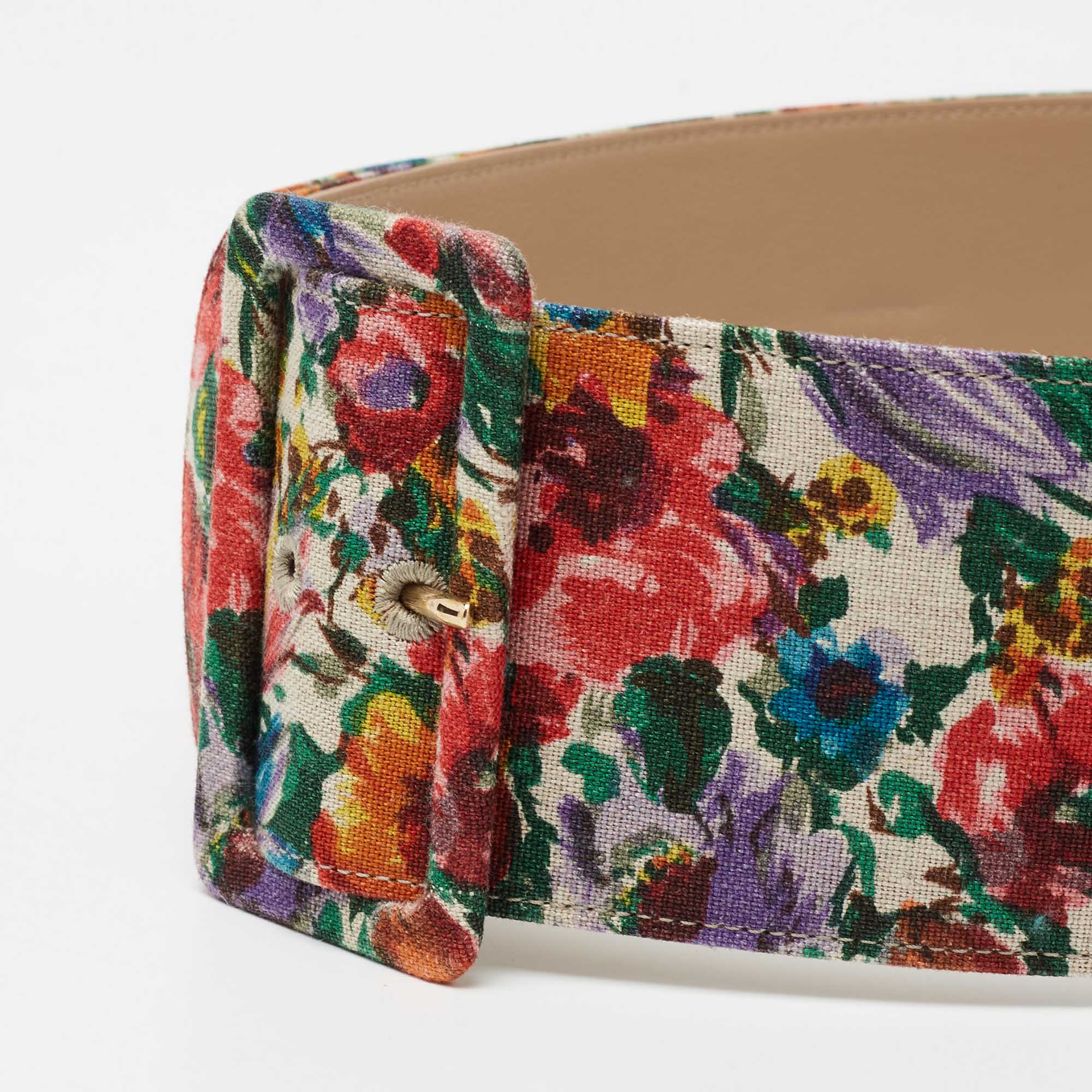 

Dolce & Gabbana Multicolor Floral Print Canvas Waist Wide Buckle Belt