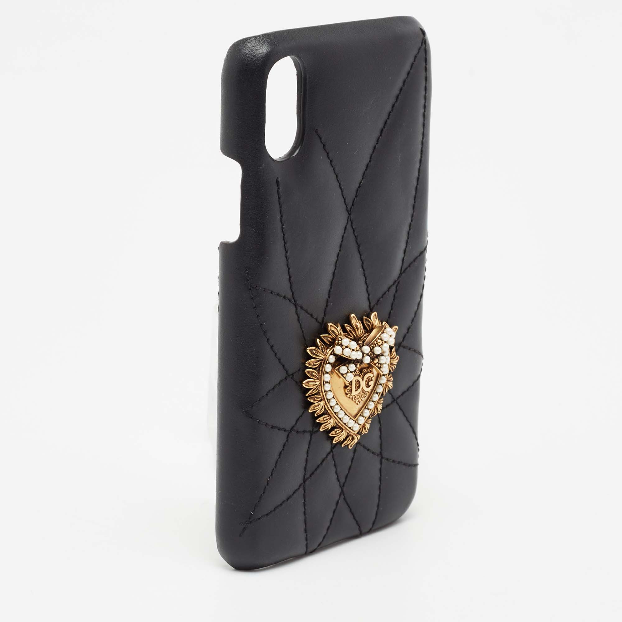 

Dolce & Gabbana Black Leather Sacred Heart iPhone X Cover