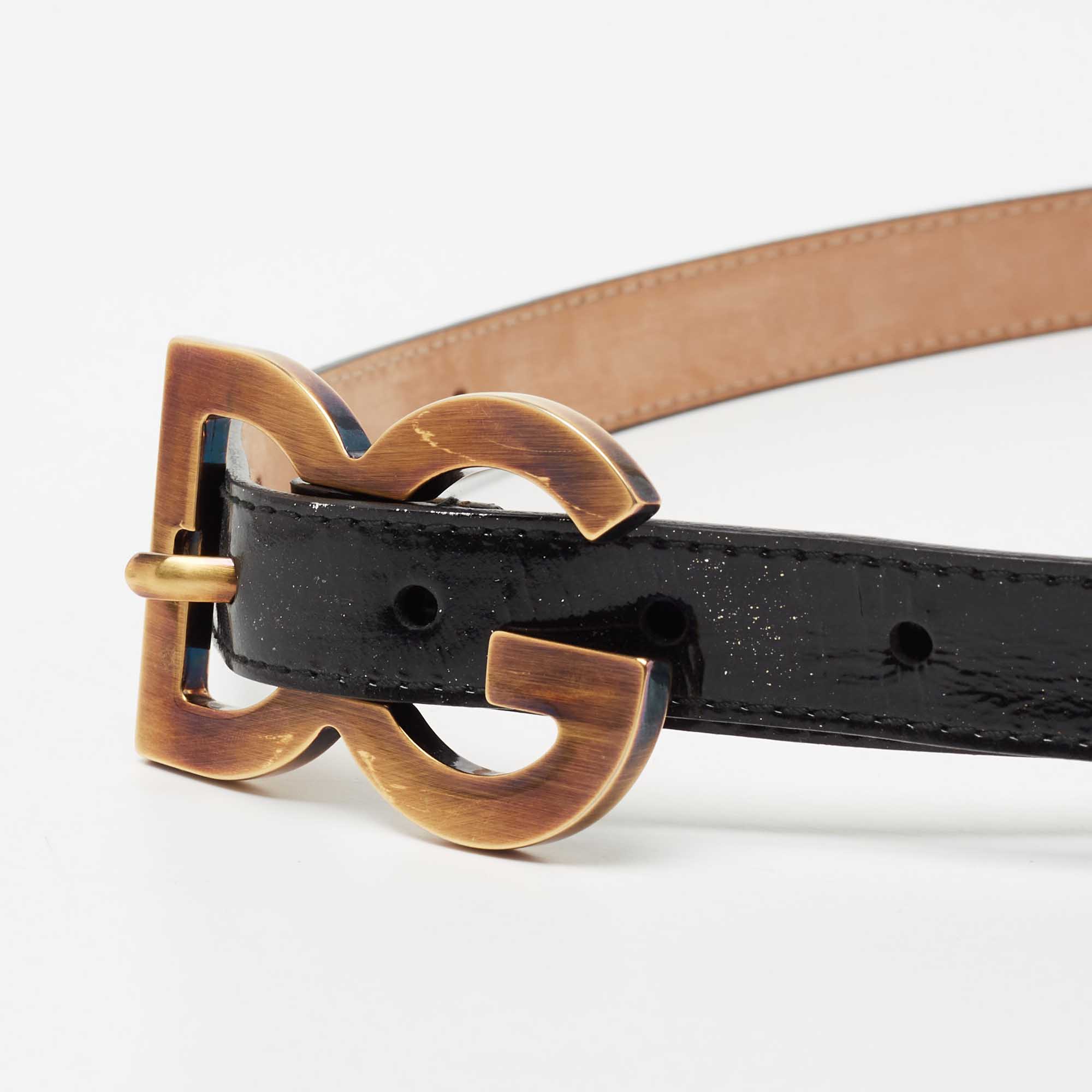 

Dolce & Gabbana Black Patent Leather DG Buckle Slim Belt