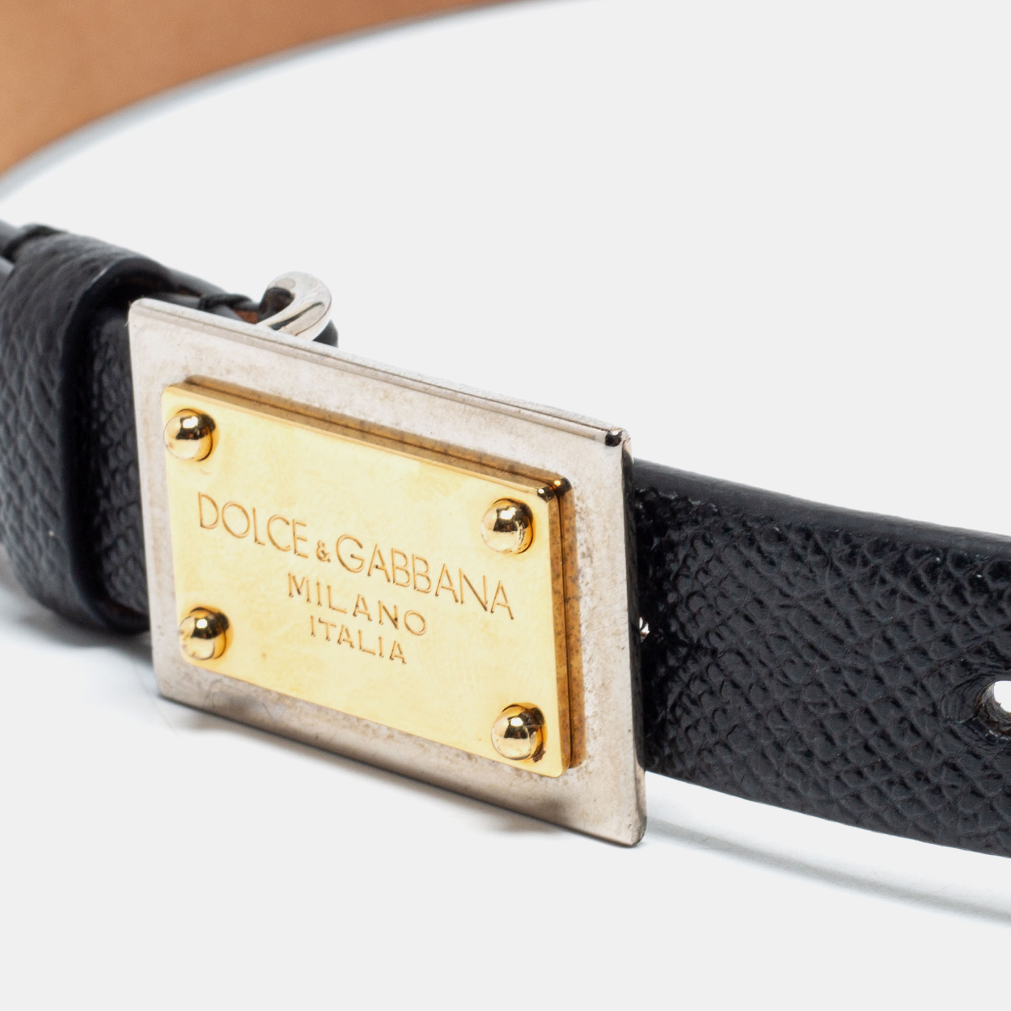 

Dolce & Gabbana Black Leather Logo Plaque Belt