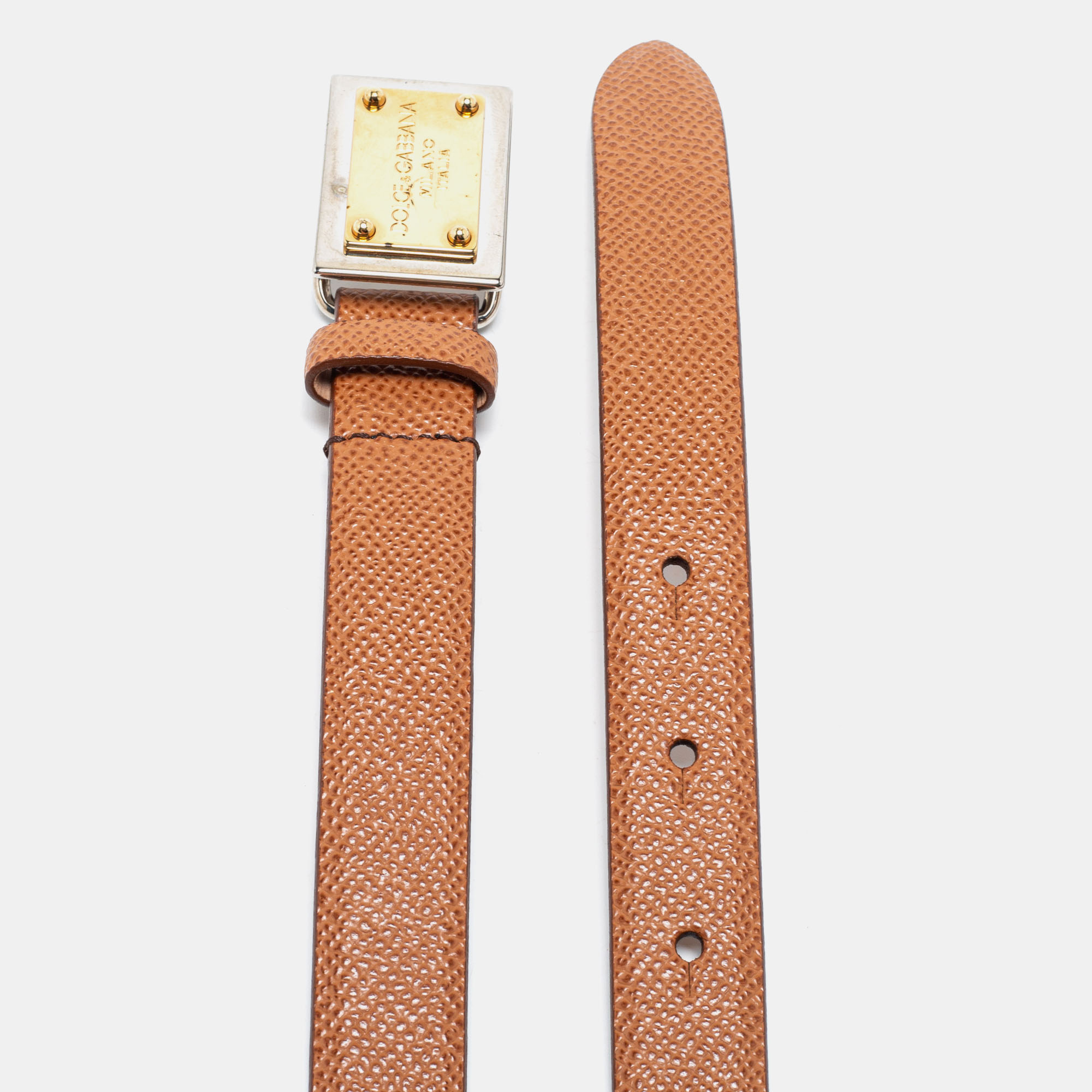 

Dolce & Gabbana Brown Leather Logo Plaque Belt